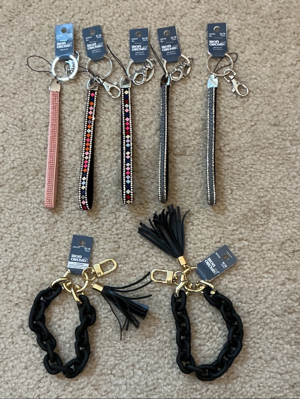 Bundle of 7 Wristlet Key Holders and Assessories - Rhinestones Tassels Sparkle
